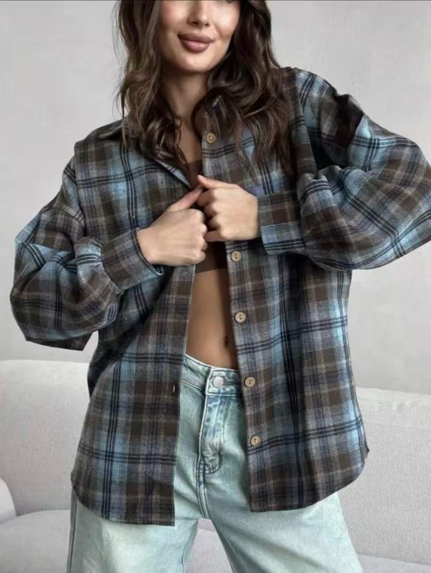 Cross2026 European & American Women s Plaid Shirt Jacket - New Spring/Autumn Fashion Small