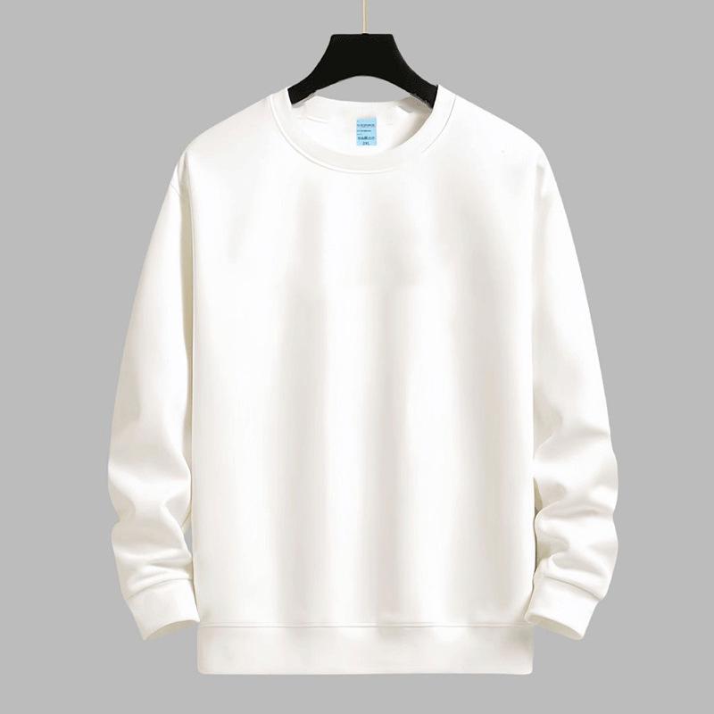 Men's Winter Fleece-Lined Sweatshirt: Solid Color, Round Neck, Long-Sleeve, Available in White & Black. Perfect for Spring and Autumn.