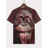 Męski T-shirt z nadrukiem 3D goryla, T-shirt z krótkim rękawem, Oddychający poliester, Okrągły dekolt, Casualowy top streetwearowy