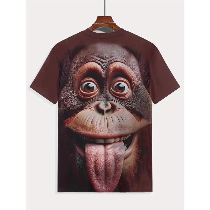 Herren 3D Gorilla Print T-Shirt Kurzarm T-Shirt Atmungsaktives Polyester Rundhals Casual Streetwear Oberteil