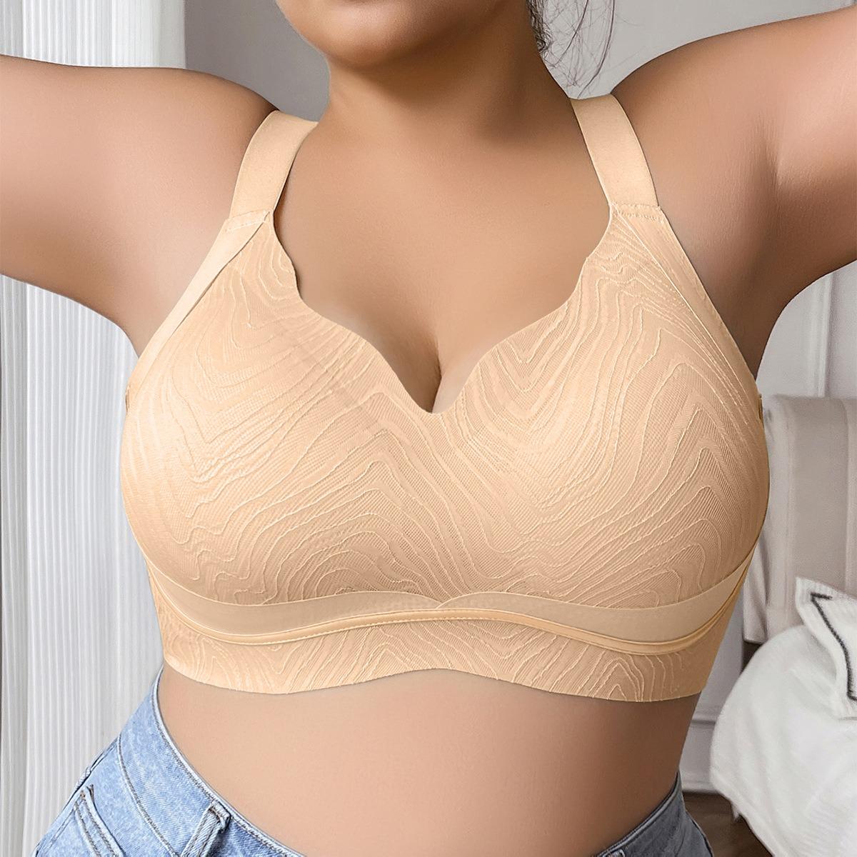 

Plus Size Women’s Lingerie Gathering Lifting Sagging Prevention Wireless Jelly Strip Lace Bra XL 2XL 3XL 4XL 4XL бежевий