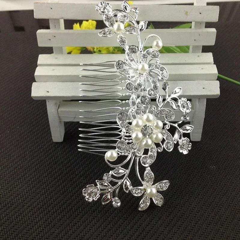 Pettine da sposa con strass, diademi in cristallo e perle, fermaglio per capelli da donna, accessorio gioiello per feste nuziali, acce da capelli miracoloso per ragazza