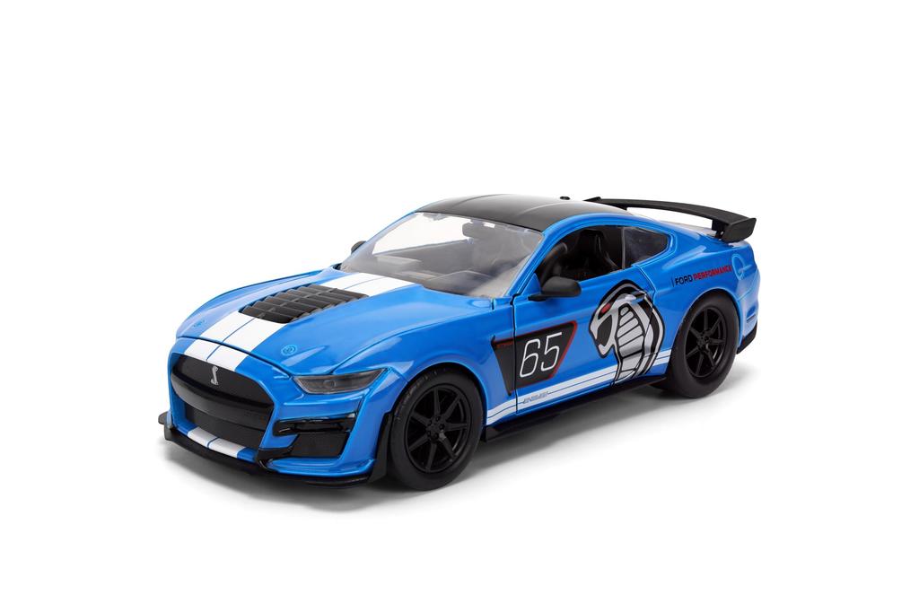 Jada Toys Big Time Muscle 2020 Ford Mustang Shelby GT 500 Diecast Car with Opening Rubber Glossy Blue 124 Doors, Hood, Trunk, Tires,