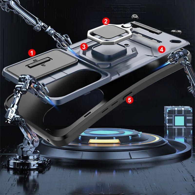 Honar Honer 90 5G Case Slide Camera Lens Protection Ring Stand Phone Case For Honor 90 5G Honor90 REA-NX9 6.7" Armor Back Cover