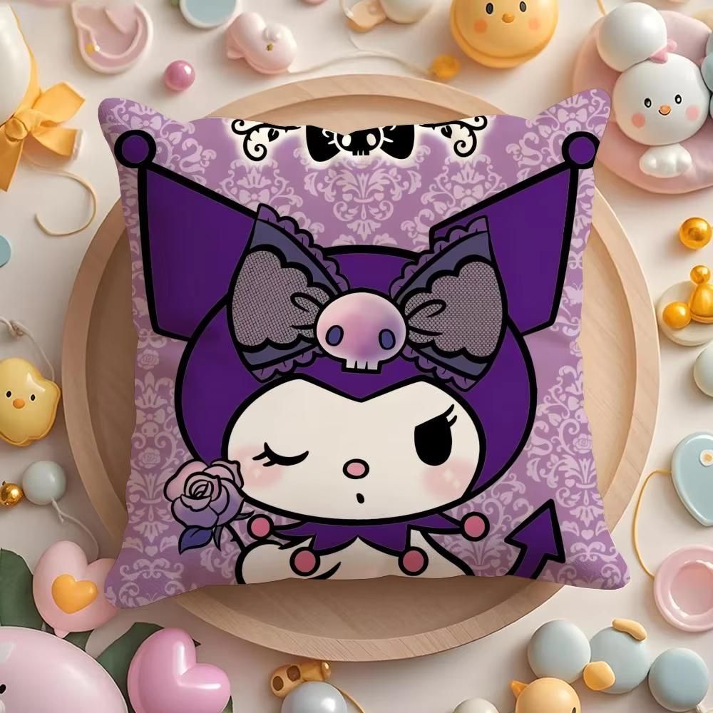 Sanrio Cartoon Purple Kuromis Pillow Covers Decorative Home Doublesided Print Square Pillow Living Room Decoration Pillowcase
