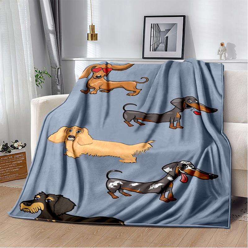 Dachshund Blanket Cute Black and Red Paws Printed Soft Flannel Blanket Warm Cozy Blanket for Teens Adults Kids