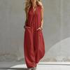 2026 European-American Double Pocket Linen Cotton Sleeveless Casual Jumpsuit