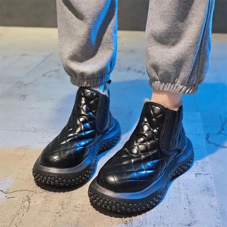 Milk Huhu Thick-soled White Shoes, Snow Boots, Women's Plus Velvet Thickened Autumn and Winter Cotton Shoes, Waterproof, Non-slip and Warm