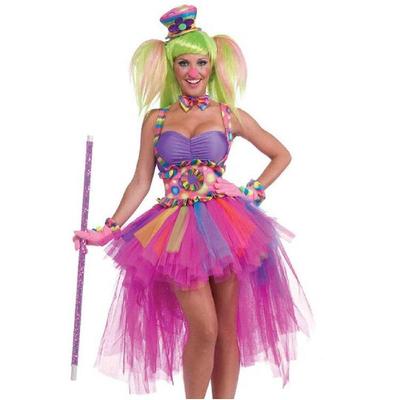 Candy-Colored Clown Princess Halloween Dress with Puffy Skirt - Circus Performance Cosplay Costume
