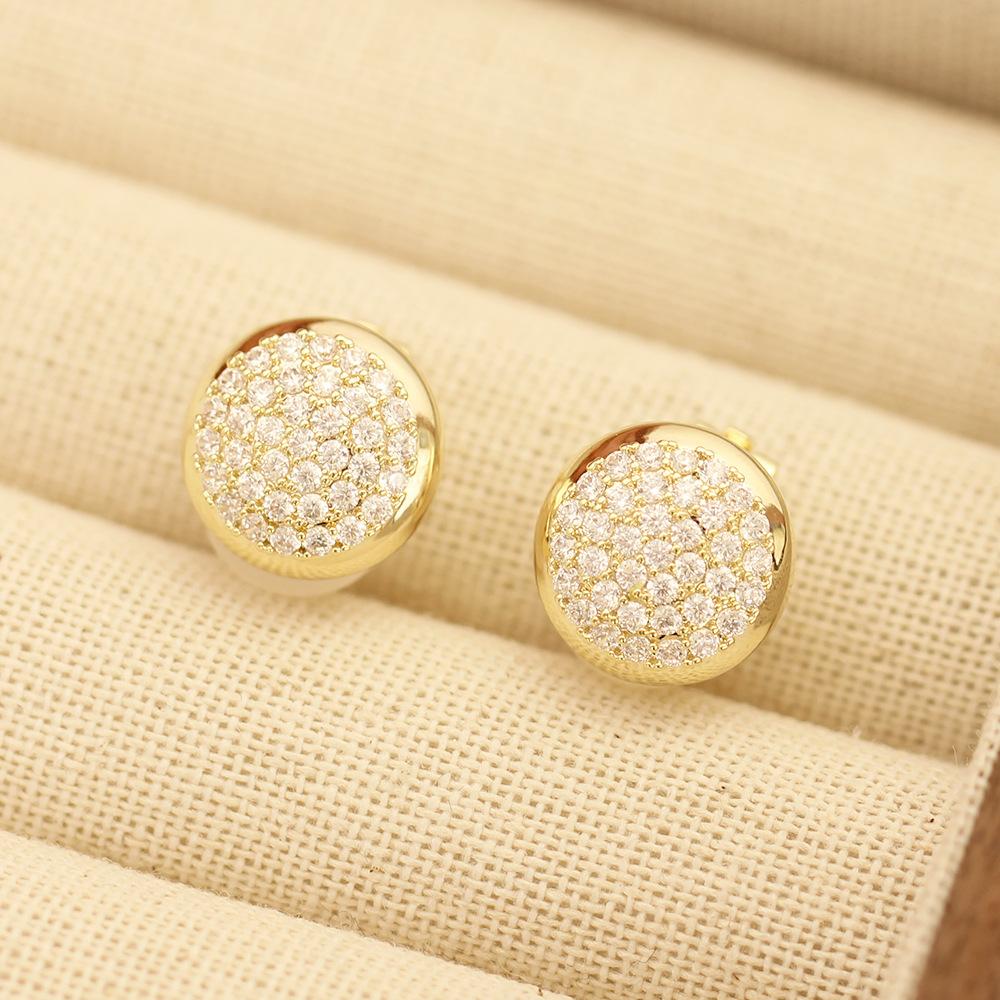 New product simple and versatile gold and silver two-color gold-plated round stone-studded earrings temperament no earrings clip bridal earrings