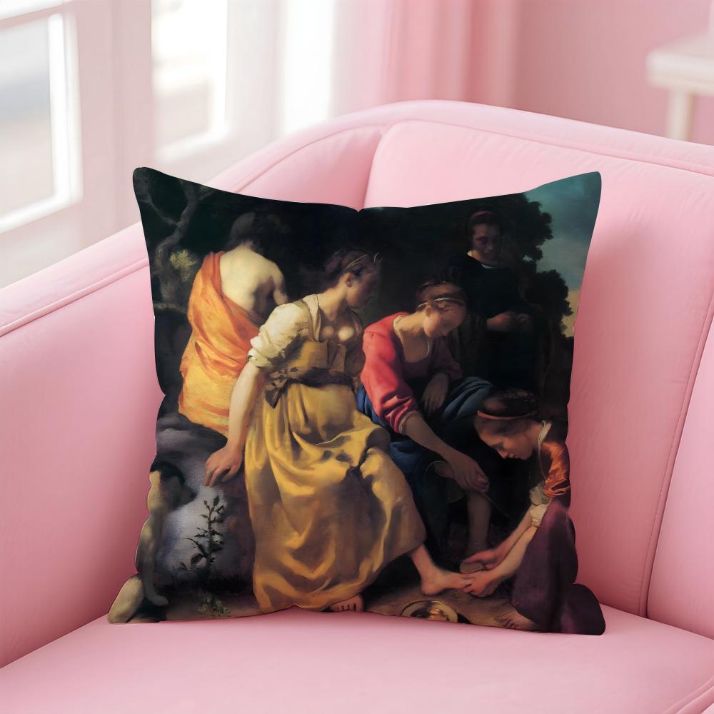 Artistic JJohannes Vermeer Cushion Cover Pillow Case Ultra Soft Skin Friendly Fabric Cloud Like Comfort Concealed Zipper