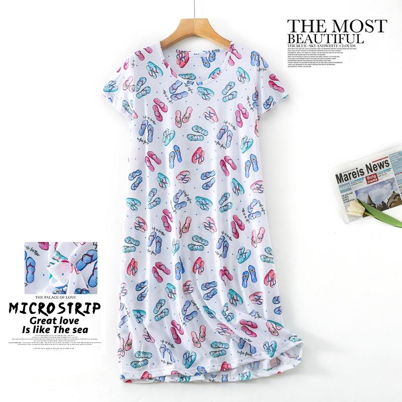 Plus size Estate Donna Camicia da notte Manica corta Simpatico cartone animato pigiameria dolce O Collo Camicie da notte Pigiama Pigiama da donna in cotone