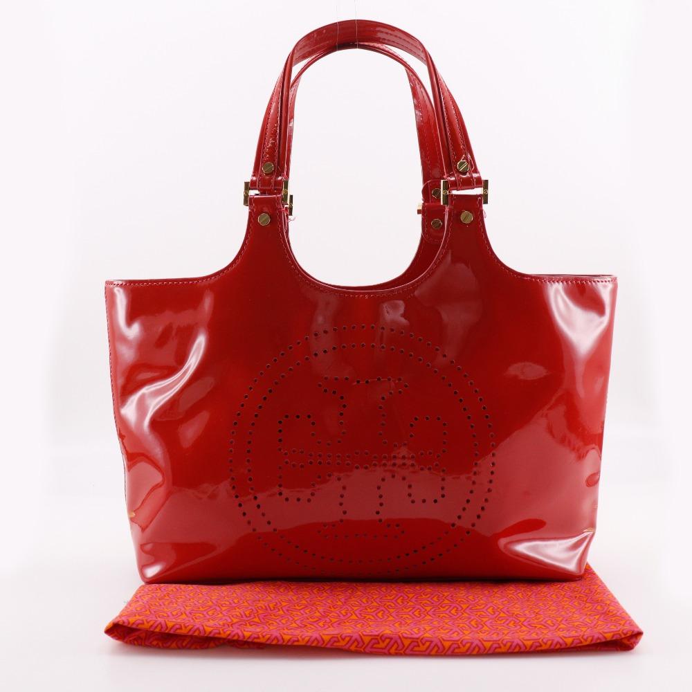 Tory Burch Logo-Tasche mit Lochmuster Rotes Emaille Damen Gebraucht