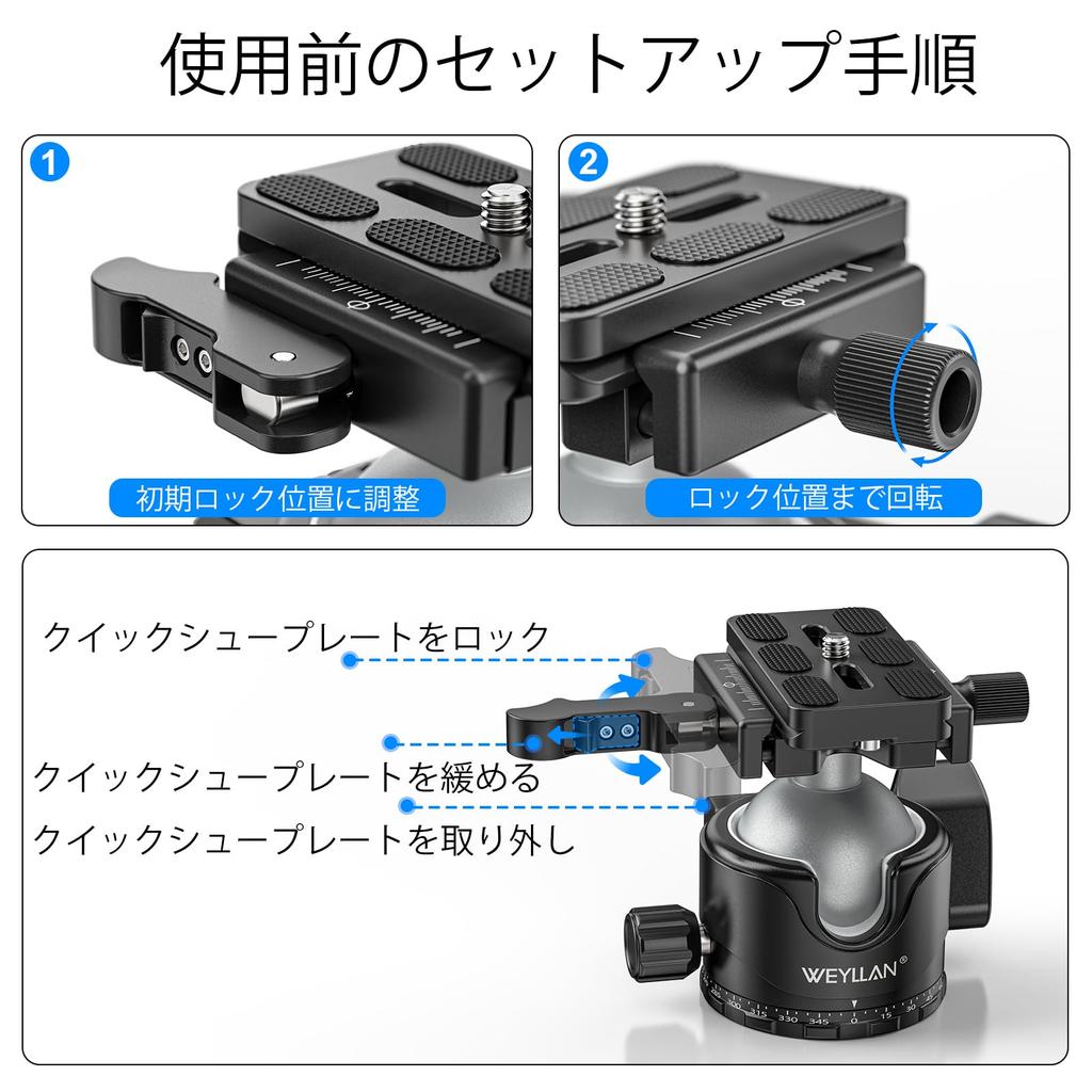 WEYLLAN EH46L Ball Professional Ball Head with Locking Slim 46mm Compatible with ARCA Swiss Compatible Quick Release Maximum Weight Capacity of for