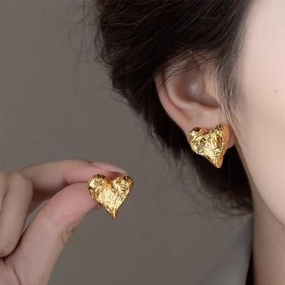 Lava Texture Love Stud Earrings Women'S High-End Earrings Light Luxury Temperament Ear Jewelry