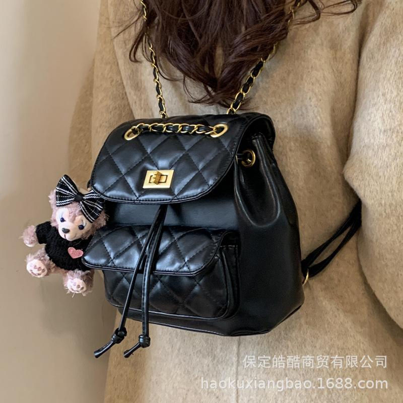 Fashion rhombus embroidered thread women's backpack 2025 new versatile chain backpack travel mini schoolbag
