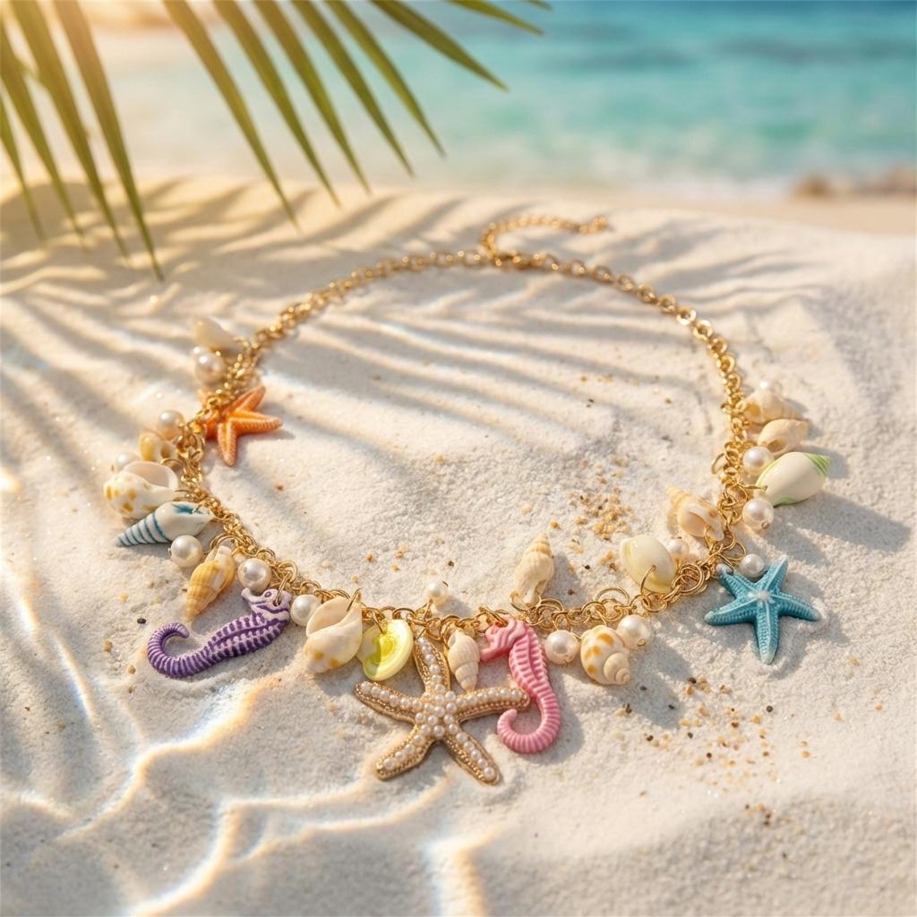 Y2K Dopamin Havstema Halsband för Kvinnor Imitationspärla Sjöhäst Sjöhäst Snäcka Hänge Halsband Sommar Strandfest Smycken