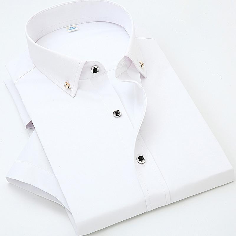 Men’s Thin Solid Color Short Sleeve Shirt Slim Turn-down Collar Casual Business Style Professional Daily Office Top