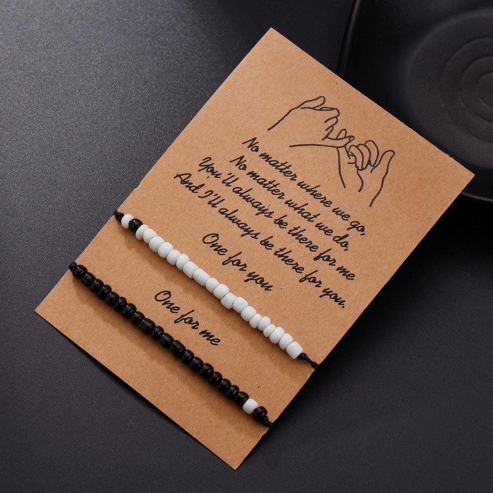 Double-layer European and American simple personality black and white rice beads hand-woven lovers boudoir friendship blessing c