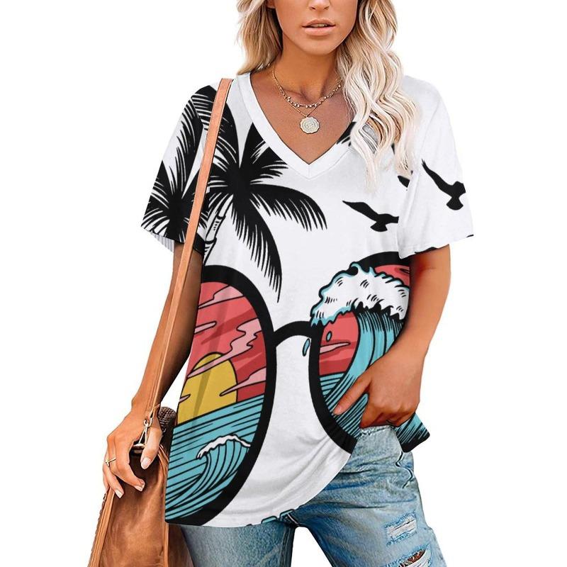 

Летняя мода 3D цветочные принты футболки женская одежда футболки топы женские повседневные короткие рукава V-образный вырез свободная блузка 8XL