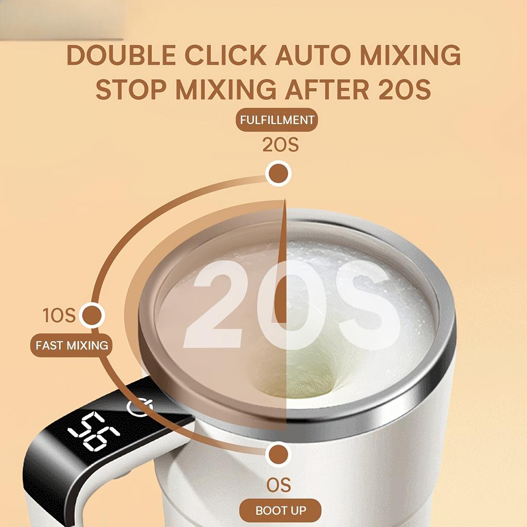 Rechargeable Self-Stirring Coffee Mug with Temperature Display - USB Charging, Sealed Travel Tumbler for Milk, Chocolate, Mocha