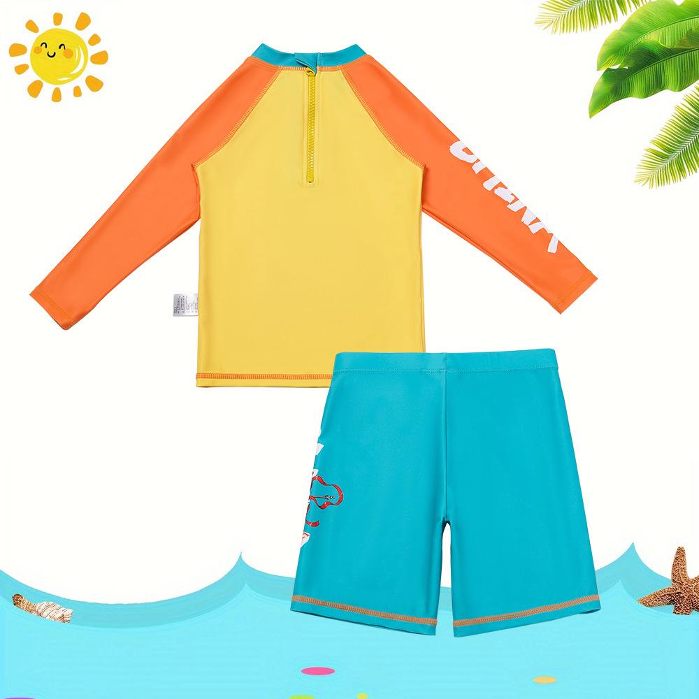 Nezha Boys' Cartoon Swimwear 3-Piece Set: Long Sleeve, Shorts, Seaside Style