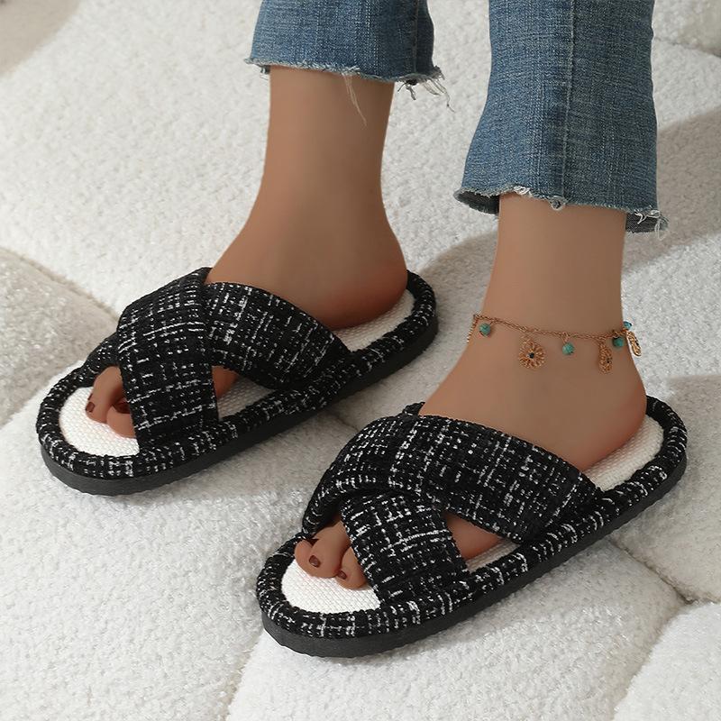 Breathable sweat-absorbing linen slippers women's home indoor silent non-slip Japanese four-season hospitality cotton and linen slippers men