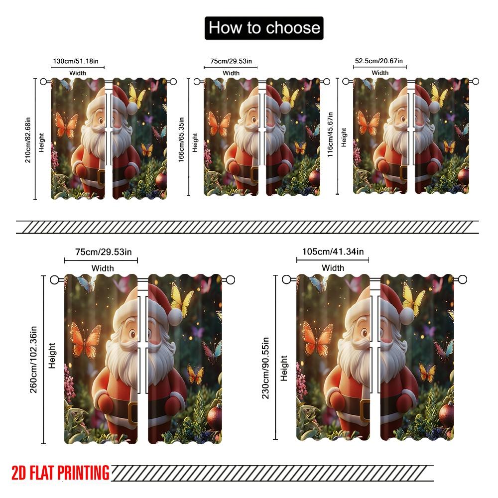 2pcs,2D plane printing Popular Curtains Cute Santa Butterfly Garden (3) Polyester Fabric (without rod) Festive Perfect for