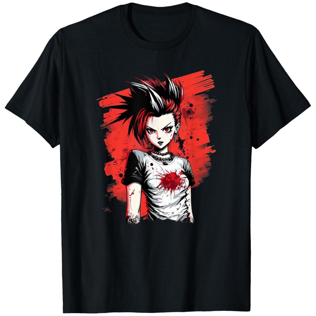 180G Reines Baumwoll-Einseitig Bedrucktes Rundhals-T-Shirt Vintage Punk Rock Chick Popstar Ästhetik Anime Herren T-Shirts (Schwarz)