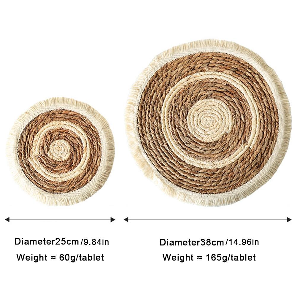 25/38cm Straw Hand-woven Placemat Tassel Round Cup Mat Bowl Mat