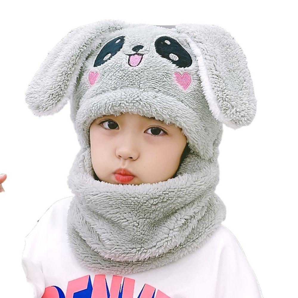 Double Fleece Coral Velvet Cap Cartoon Rabbit Scarf Thicken Cap Winter Kids Caps Children