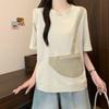 Vintage Reißverschlusstaschen Patchwork Locker Trend Oberteile Sommer Kurzarm Einfarbig Locker Mode T-Shirts Lässig Koreanische Damenbekleidung