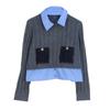 French Style Color Block Knitwear: Urban Fake Two-Piece Shirt Collar Pullover for Spring/Autumn 2025