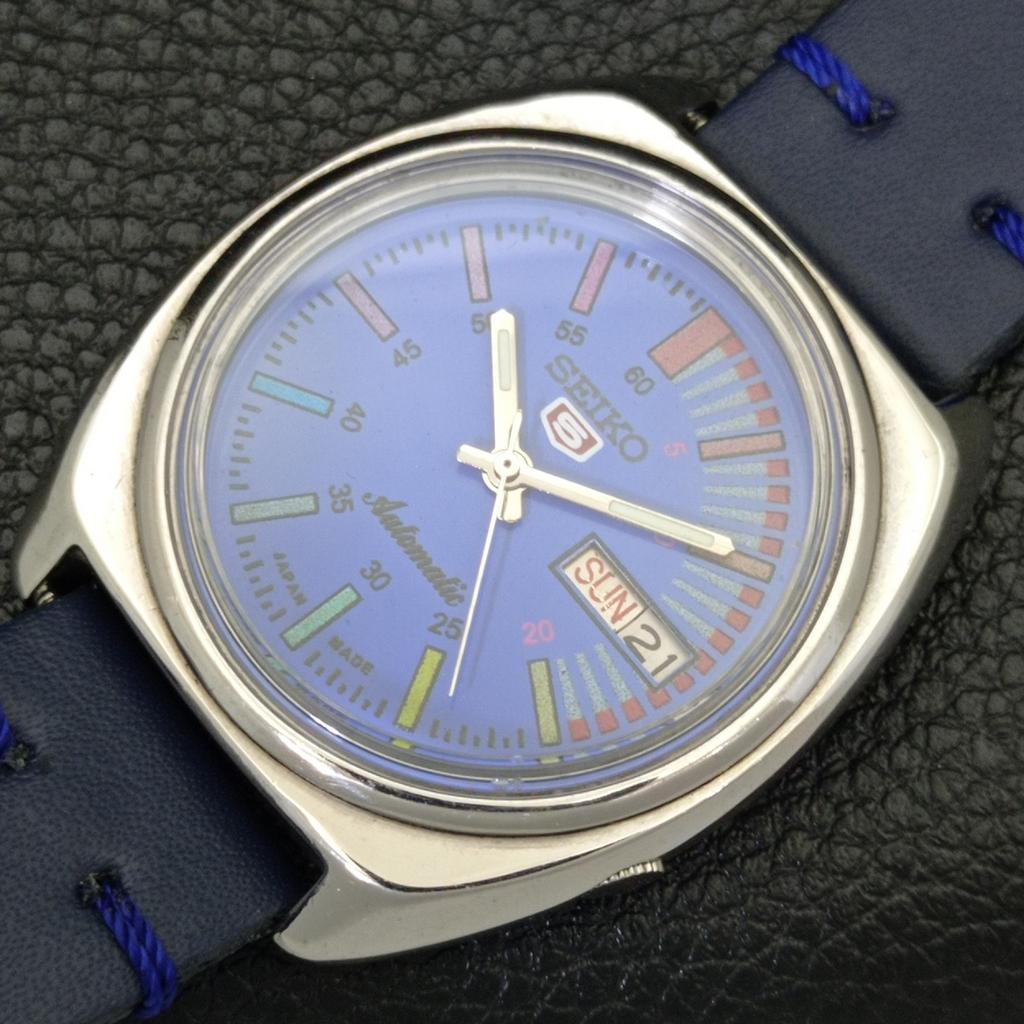 AUTOMATIC 7009A VINTAGE SEIKO 5 JAPAN MENS BLUE COLOR DIAL WATCH A701450-5 R206b-a701450