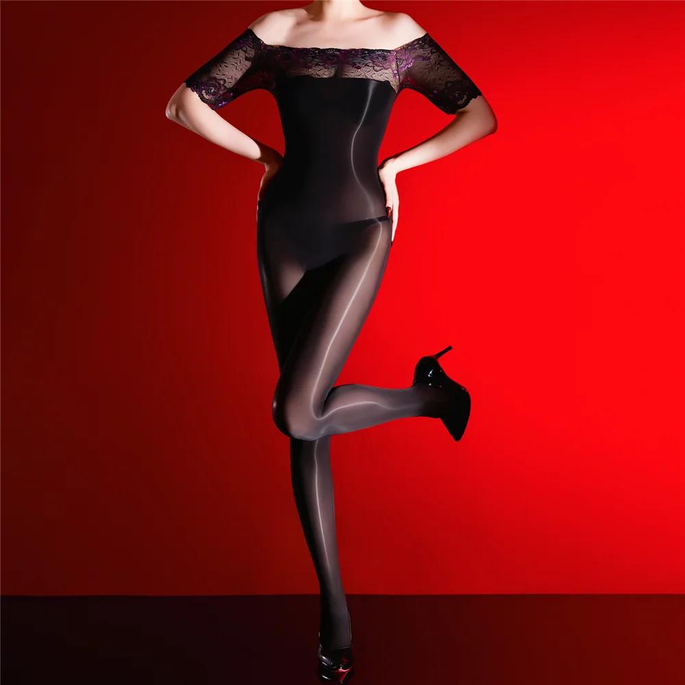 Women'S Lace Off Shoulder Patchwork Bodysuit High Elastic Shaping Woman Shaping Wear Thin Short Sleeve Maid Leotard Fashion
