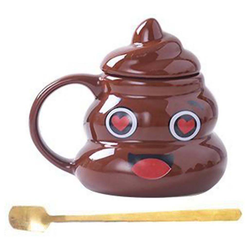 Creative Prank Ceramic Mugs,Personalized Coffee Cup with Spoon for Birthday Gifts,480ml Funny Poop Water Cup for Christmas Gift