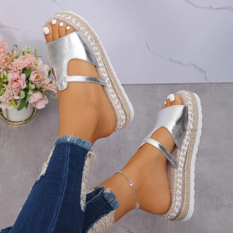 Fashion Women's Shoes 2024 High Quality Plus Size Women's Slippers Fashion Solid  Casual Slippers Women New Peep Toe Platform Sandals