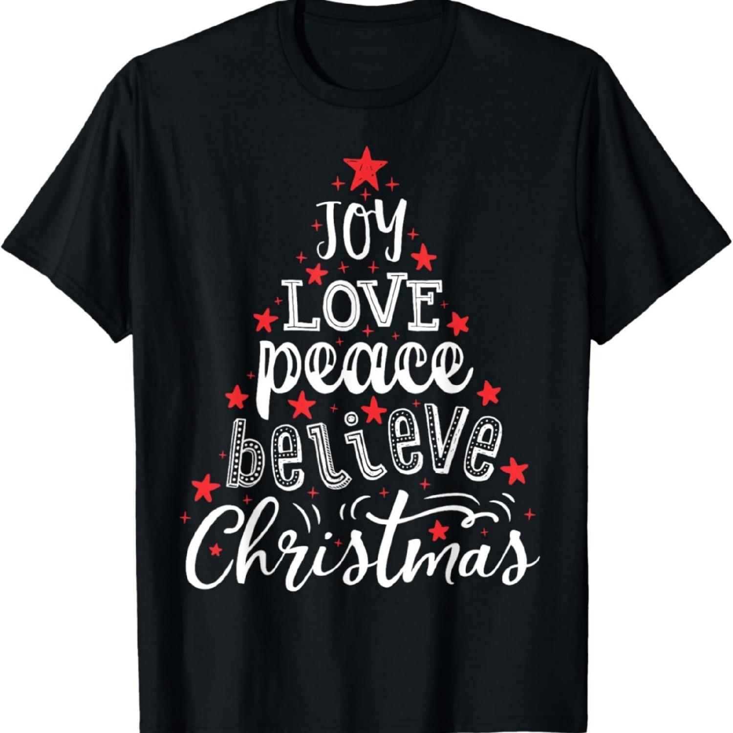 Joy Love Peace Believe Christmas Boys Kids Girls Xmas Tree T-Shirt S