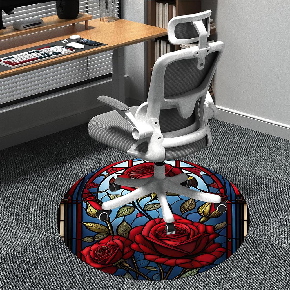 1 Stück Rosenfenster Büro Runder Teppich, Unter Bürostühlen Schlafzimmer Wohnzimmer Heimdekoration, Raumdeko