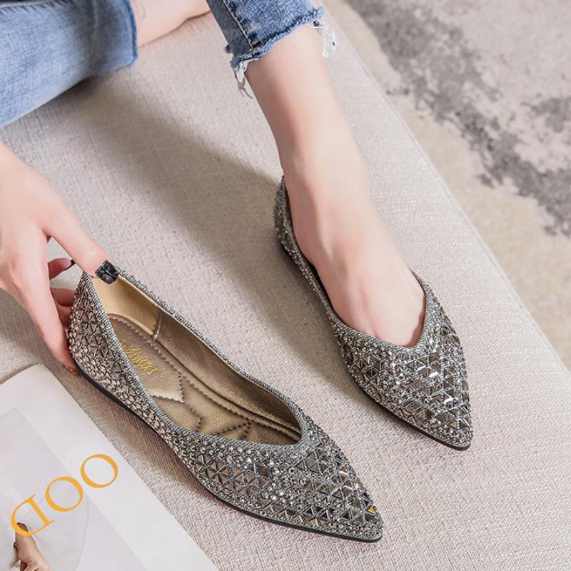 Fashion Autumn Women's Ballet Flats 2025 New Rhinestones Flat Casual Loafers Female Plus Size 43 Slip On Boat Shoes Chaussure Femme