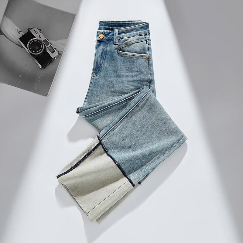 

RAIN.CUN Women s Petite High-Waist Slimming Cuffed Ankle Jeans 29