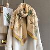 Autumn new retro style plant flower imitation cashmere scarf women's thickened warm medium and long jacquard shawl scarf