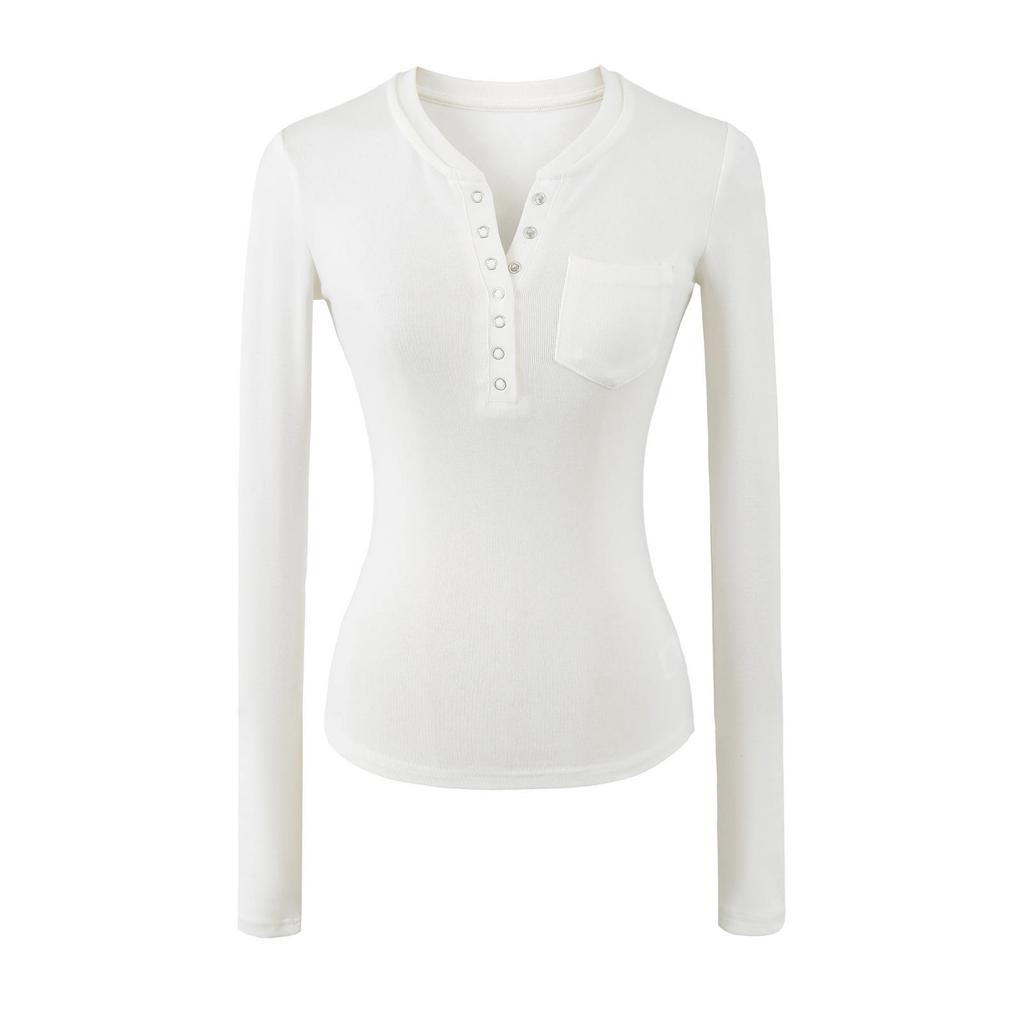 2025 Slim-Fit Women's Spicy Henley Long-Sleeve T-Shirt – Versatile, Flattering Base Layer