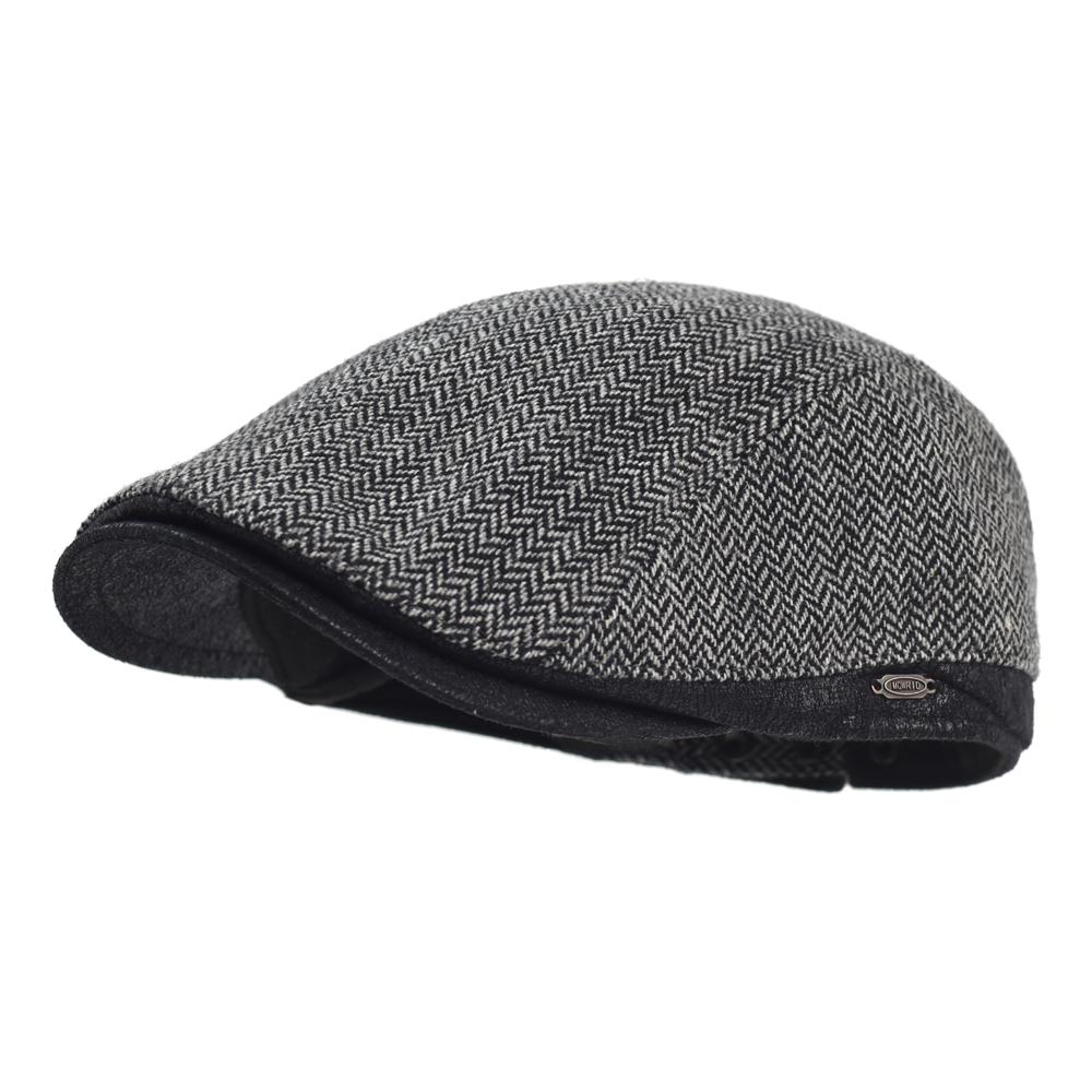 Winter Autumn Newsboy Cap Men Thick Warm Vintage Herringbone Casual Stripe Berets Gatsby Flat Hat Peaked Cap Adjustable