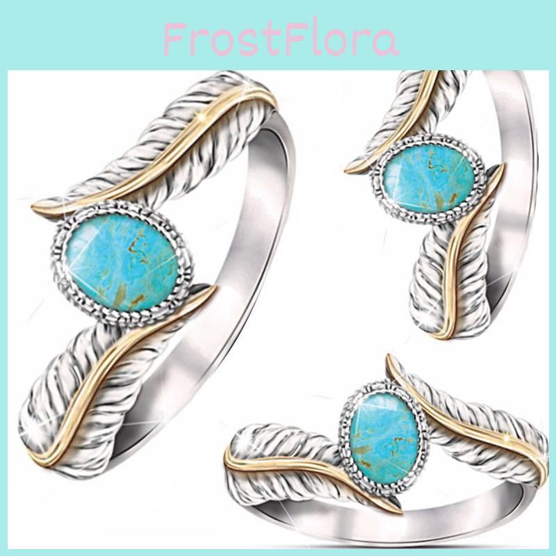 Geometric Turquoise Feather Ring For Women With Alloy Jewelry For Party And Engagement