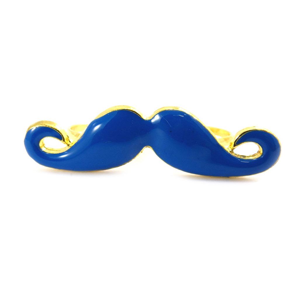 Les Trésors De Lily [K1909] - Blue 'Moustache' Double Ring