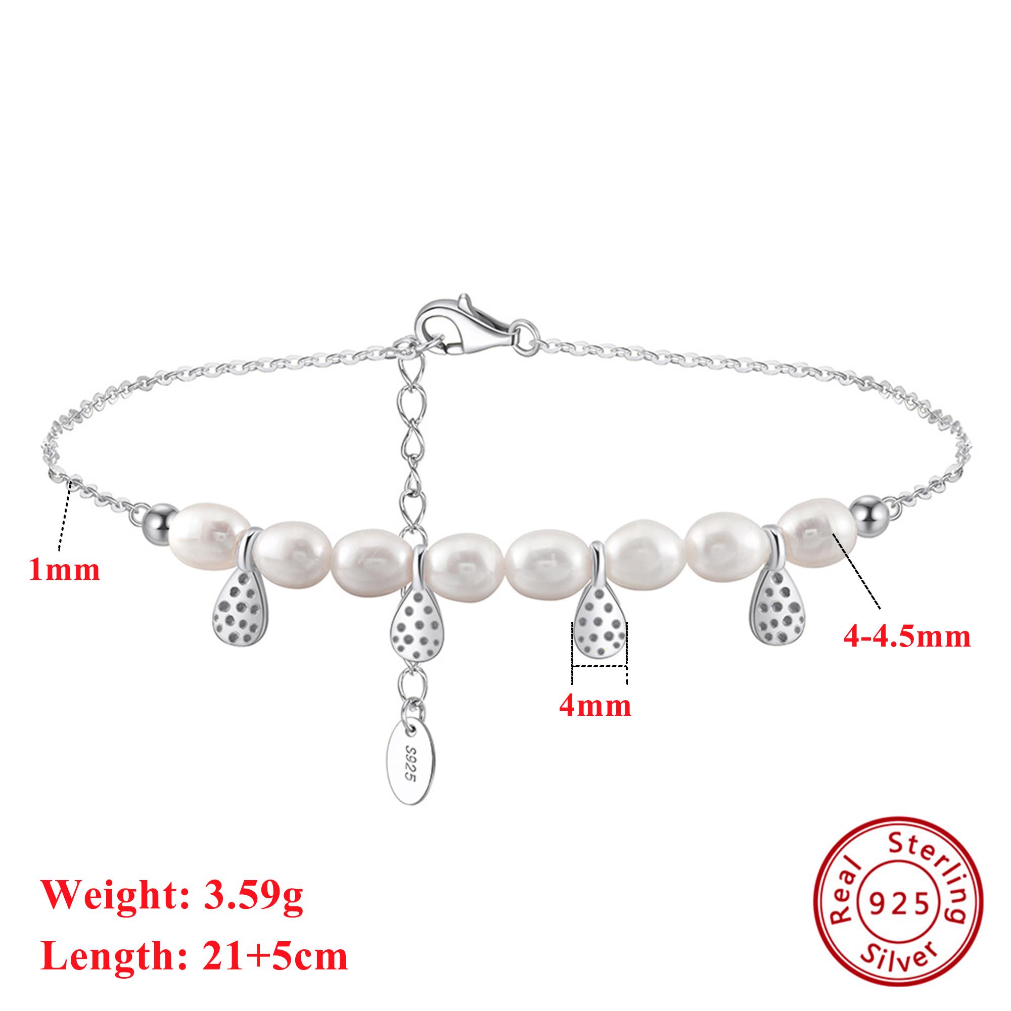 

Effie Queen Sophisticated 925 Sterling Silver Freshwater Pearl Anklet Water Drop Beads Strand Ornament Chic Jewelry Gift SA65 серебряный