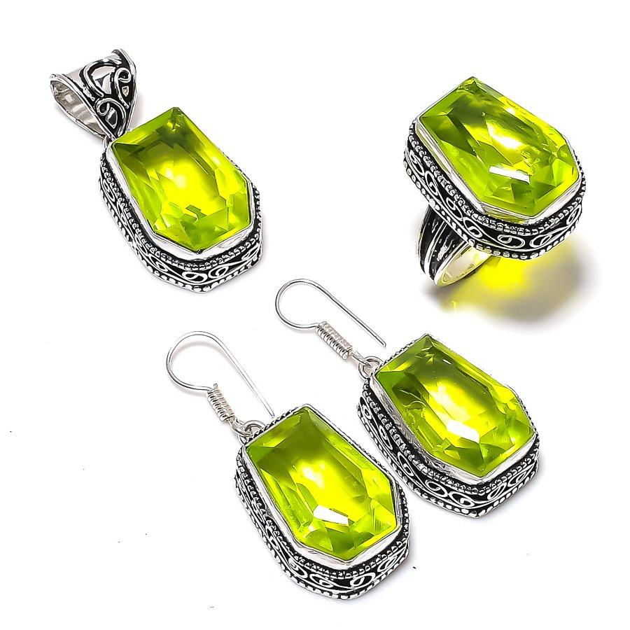 Peridot Edelstein 925 Sterlingsølv Smykkesett