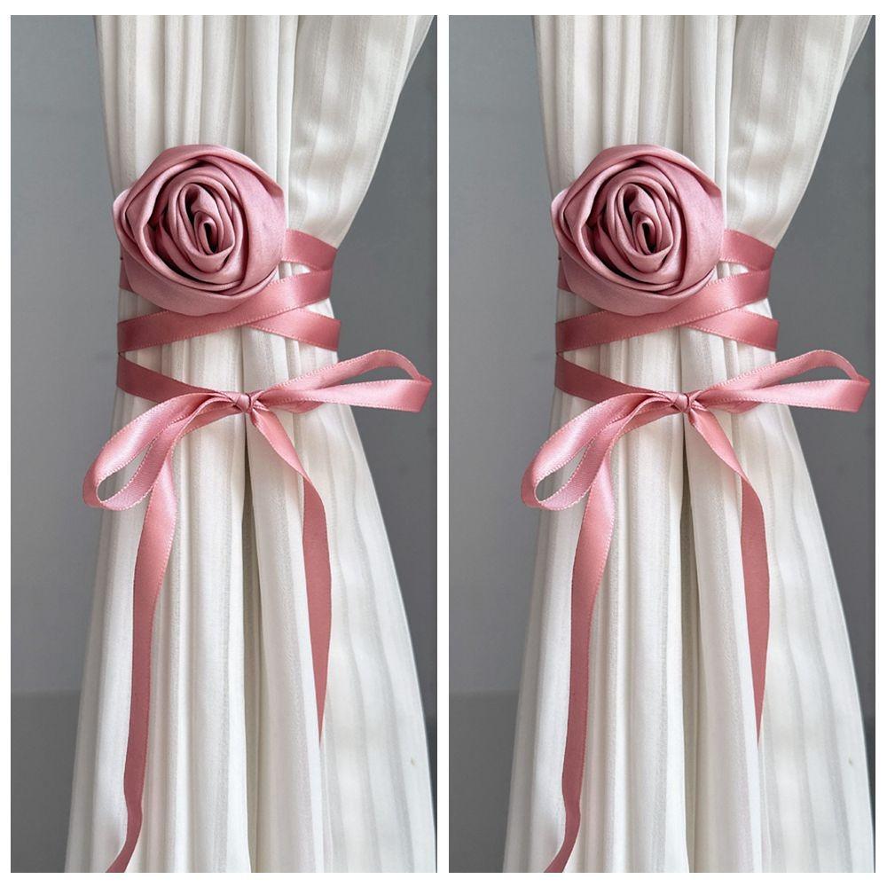 2PCS Elegant Ribbon Curtain Buckle Multi-function Curtains Tie Rope  Living Room розовый