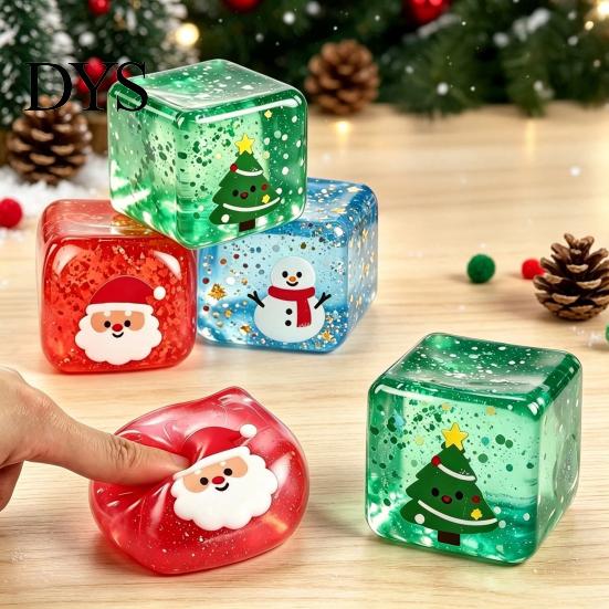 Soft Cube Toy Christmas Clear Squeeze Toy, Santa Claus Tree Snowman Pattern Stress Slow Rebound Toys Cube, Rising Sensory for Party Favors Themed